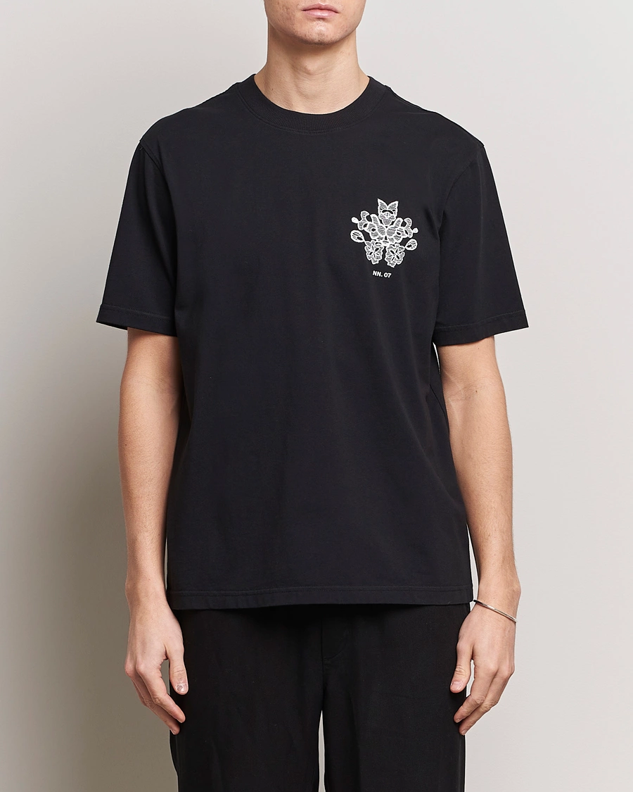 Heren | T-shirts | NN07 | Adam Printed Crew Neck T-Shirt Black