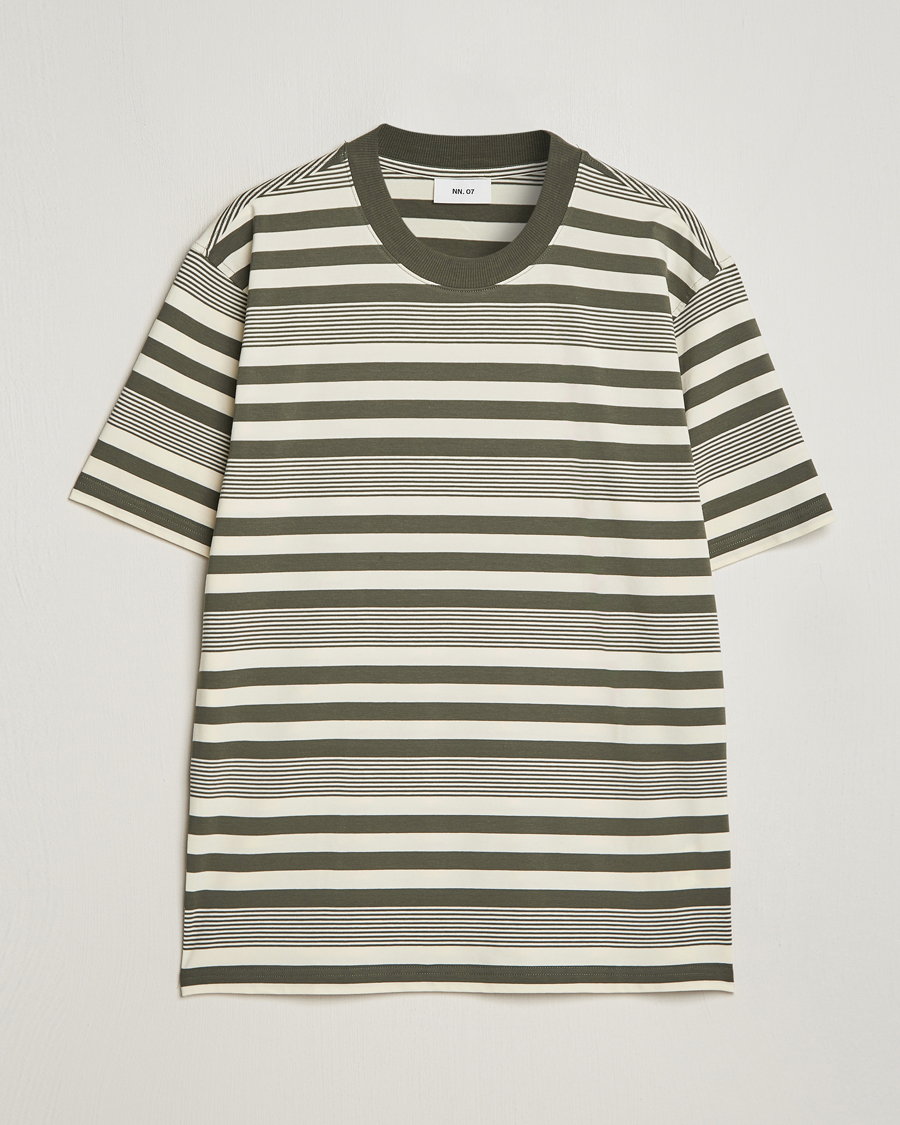 Heren | T-shirts | NN07 | Adam Striped Crew Neck T-Shirt Capers Green