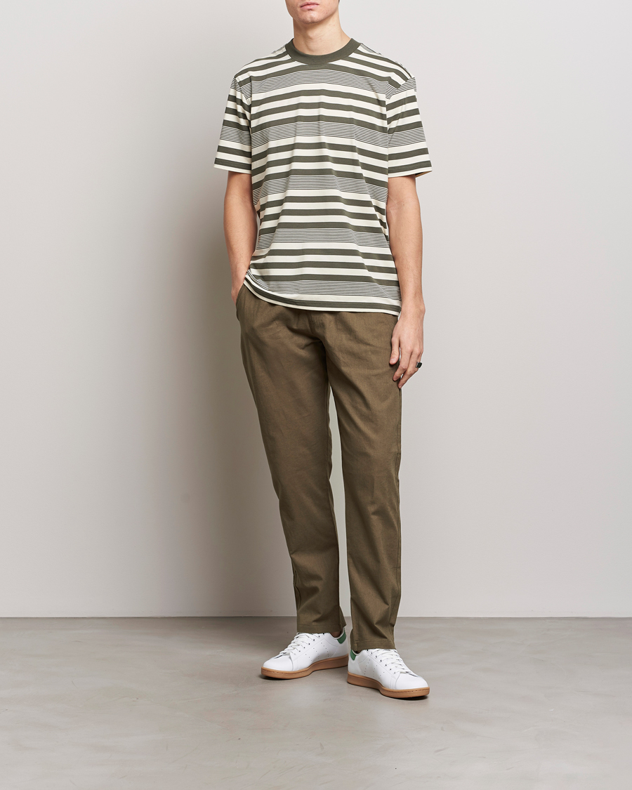 Heren | T-shirts | NN07 | Adam Striped Crew Neck T-Shirt Capers Green