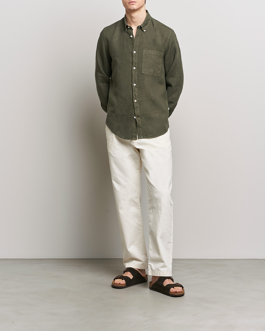 Heren | Overhemden | NN07 | Arne Linen Shirt Capers Green