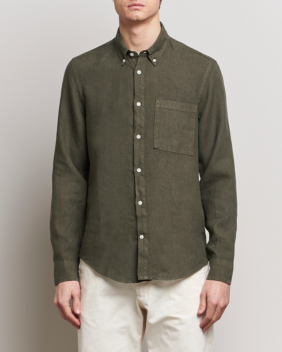 Heren | Linnen overhemden | NN07 | Arne Linen Shirt Capers Green
