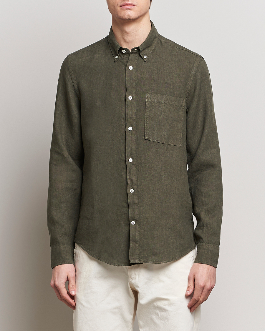 Heren | Business & Beyond | NN07 | Arne Linen Shirt Capers Green