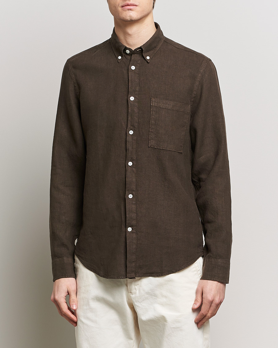 Heren | Linnen overhemden | NN07 | Arne Linen Shirt Demitasse Brown