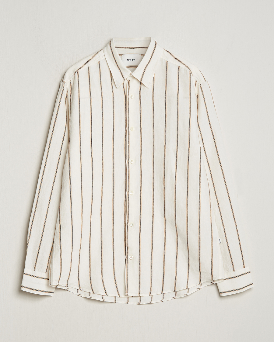 Heren | Overhemden | NN07 | Quinsy Striped Linen Shirt Ecru Multi