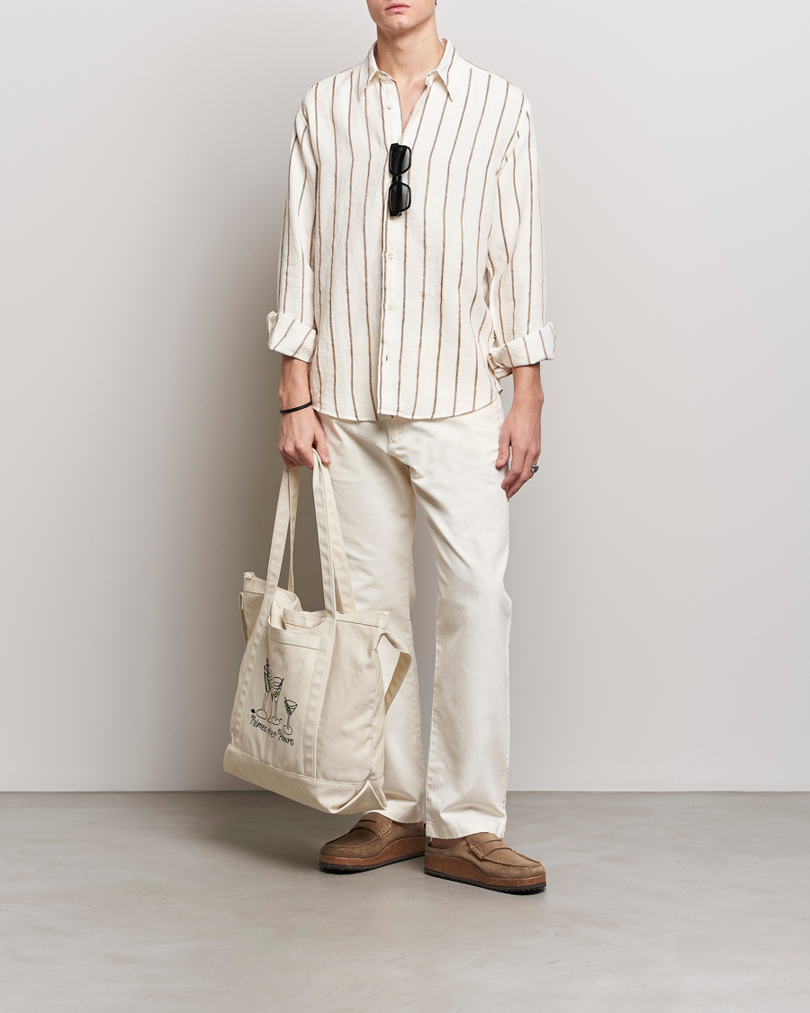 Heren | Overhemden | NN07 | Quinsy Striped Linen Shirt Ecru Multi