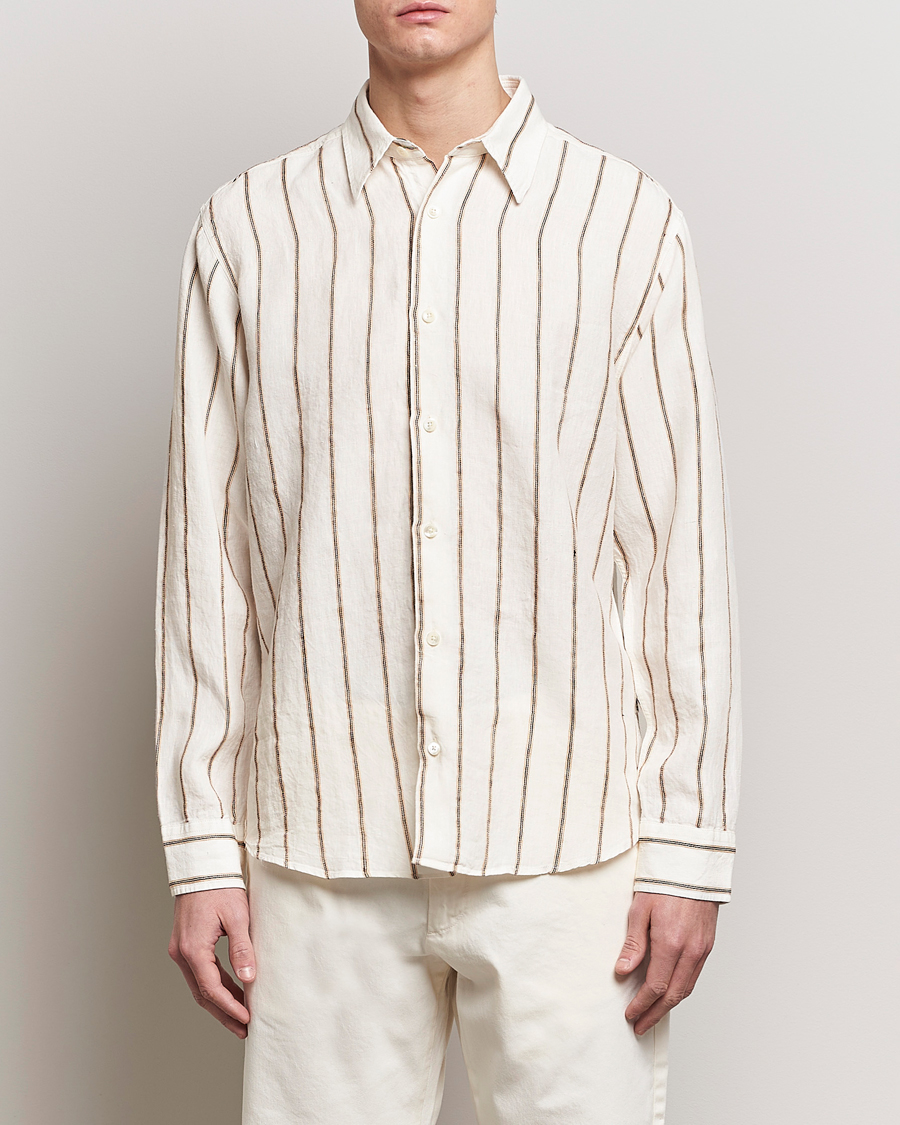 Heren |  | NN07 | Quinsy Striped Linen Shirt Ecru Multi