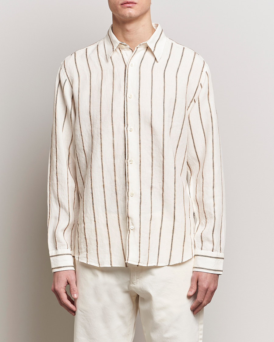Heren | Overhemden | NN07 | Quinsy Striped Linen Shirt Ecru Multi