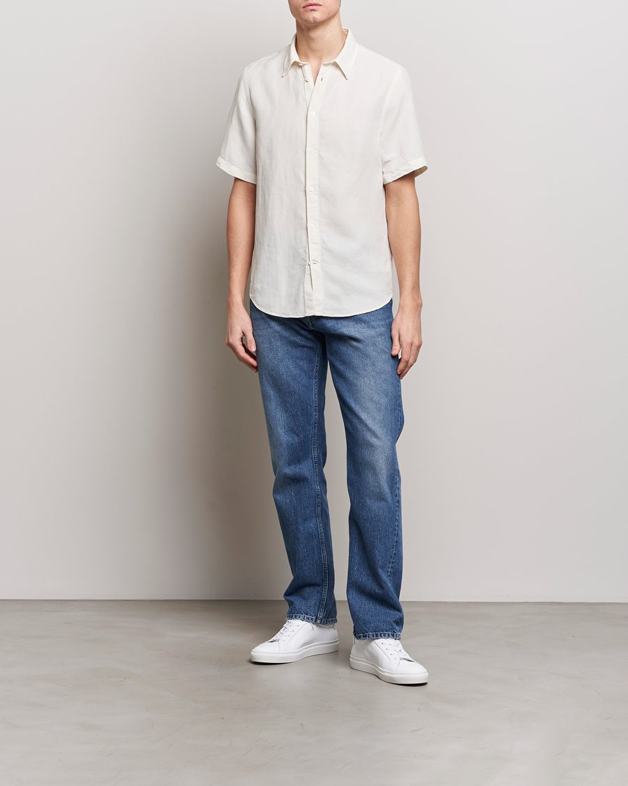 Heren | Overhemden | NN07 | Arne Tencel/Linen Short Sleeve Shirt White