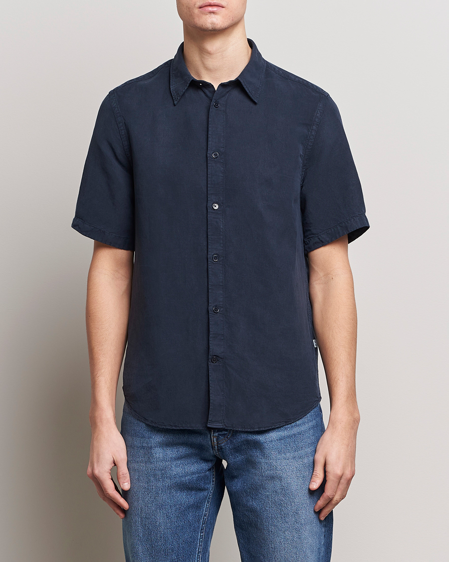 Heren | Business & Beyond | NN07 | Arne Tencel/Linen Short Sleeve Shirt Navy Blue