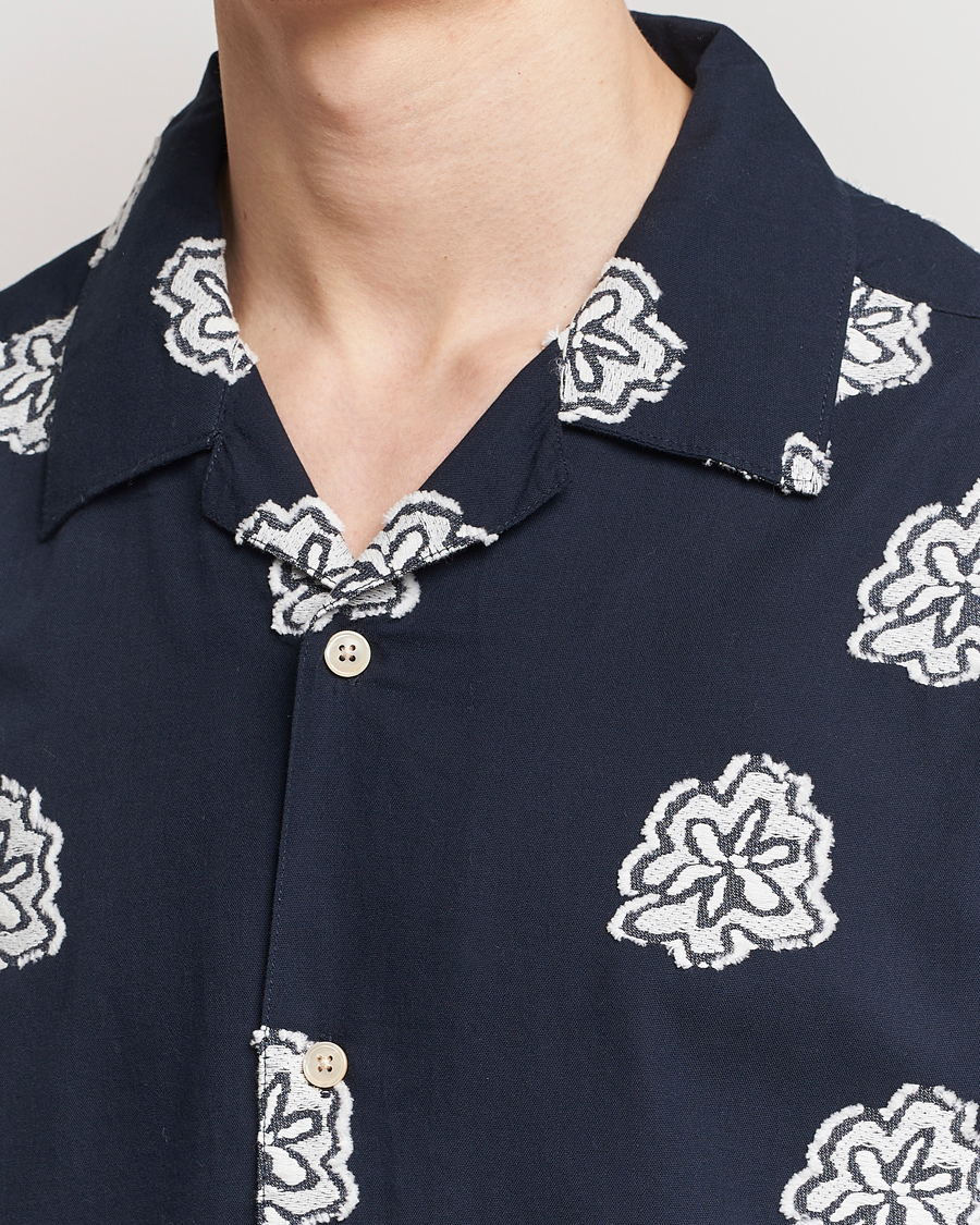 Heren | Overhemden | NN07 | Leo Printed Short Sleeve Shirt Navy Blue