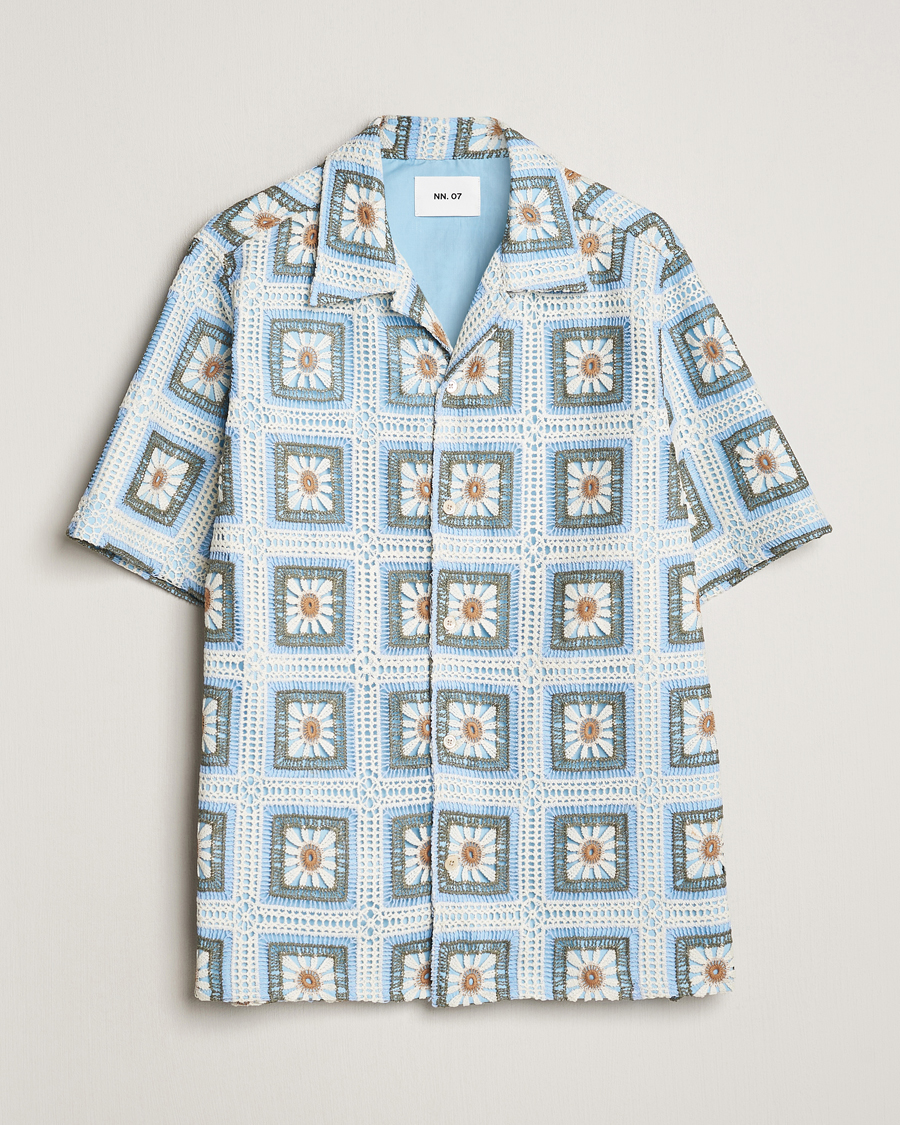 Heren | Overhemden | NN07 | Julio Knitted Croche Flower Short Sleeve Shirt Multi