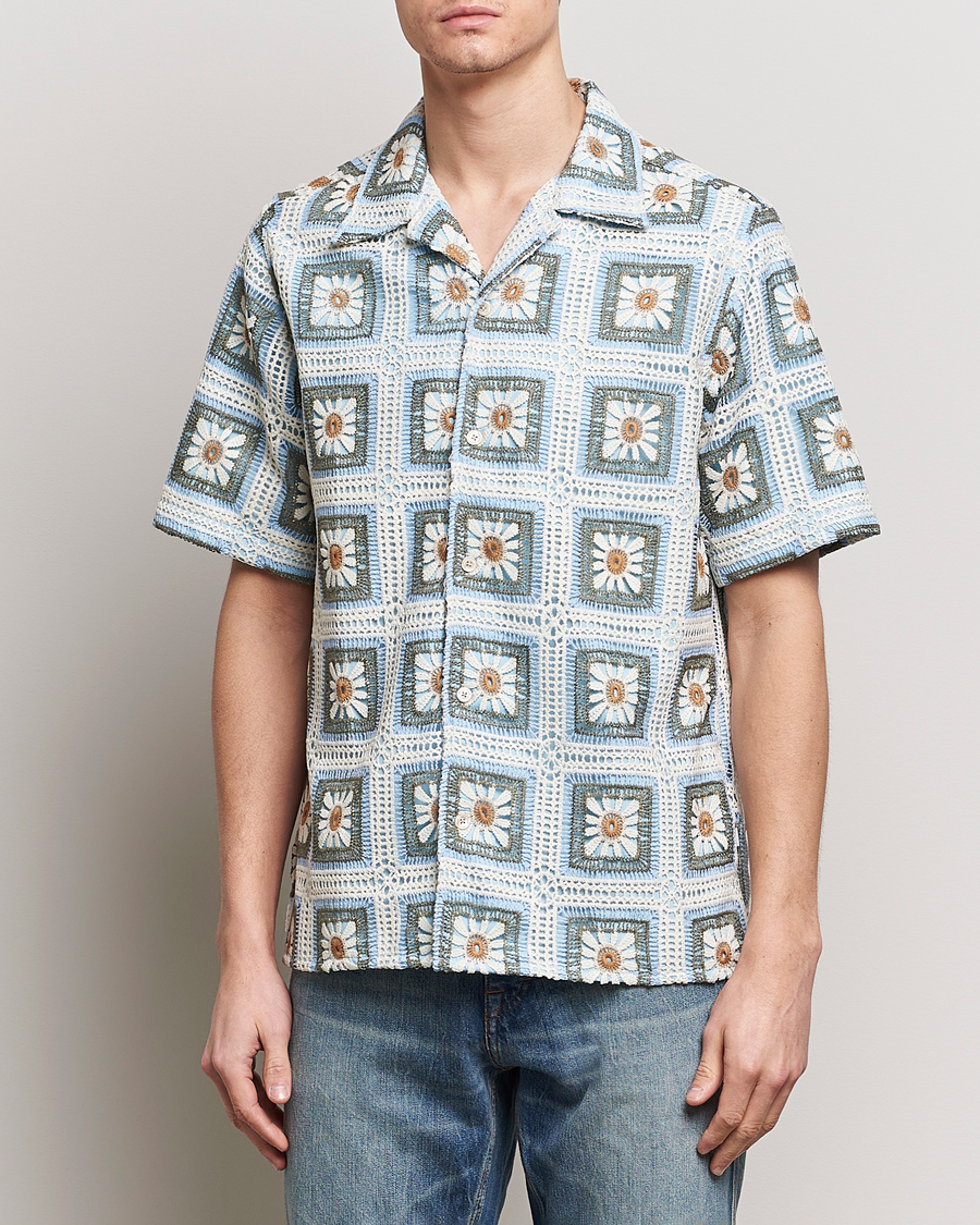 Heren | Overhemden met korte mouwen | NN07 | Julio Knitted Croche Flower Short Sleeve Shirt Multi