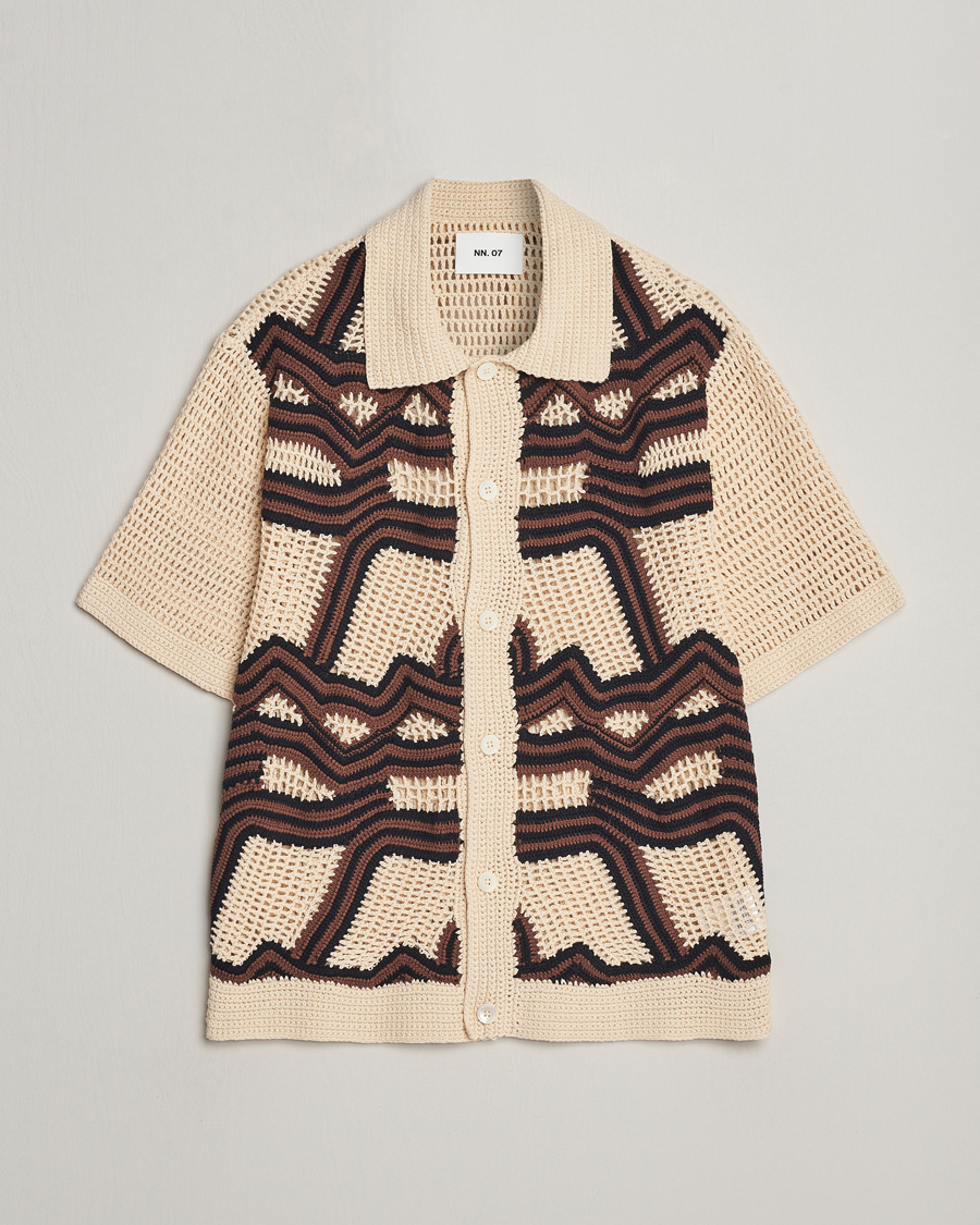 Heren |  | NN07 | Nolan Croche Knitted Short Sleeve Shirt Ecru