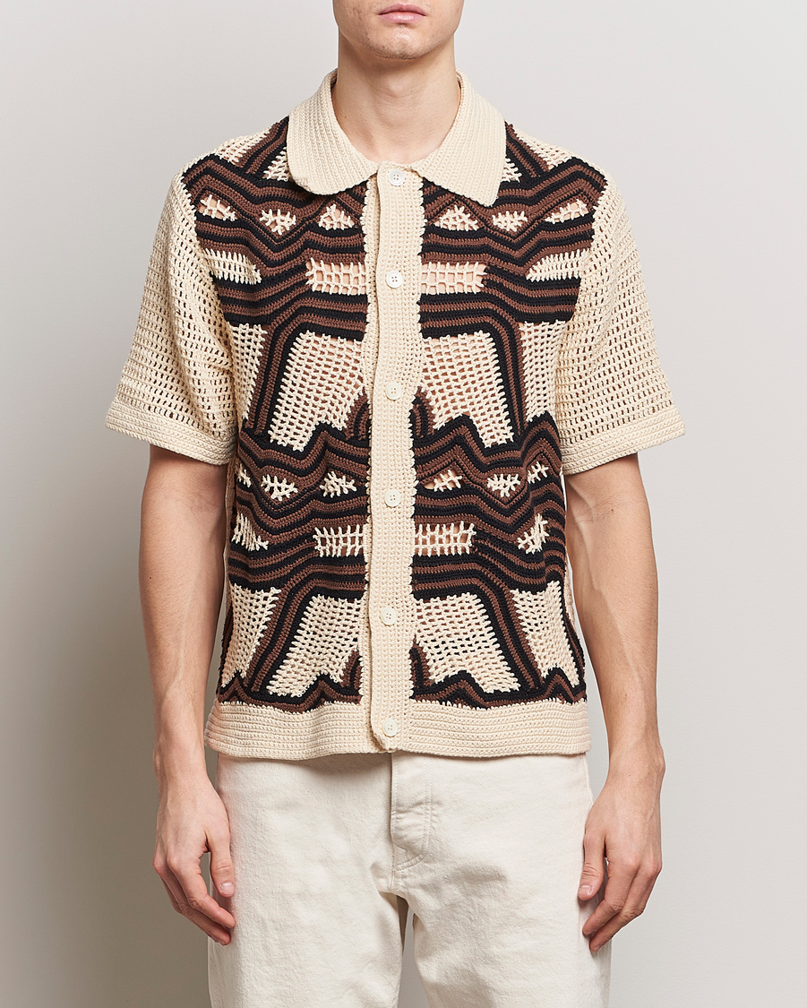 Heren | Overhemden met korte mouwen | NN07 | Nolan Croche Knitted Short Sleeve Shirt Ecru