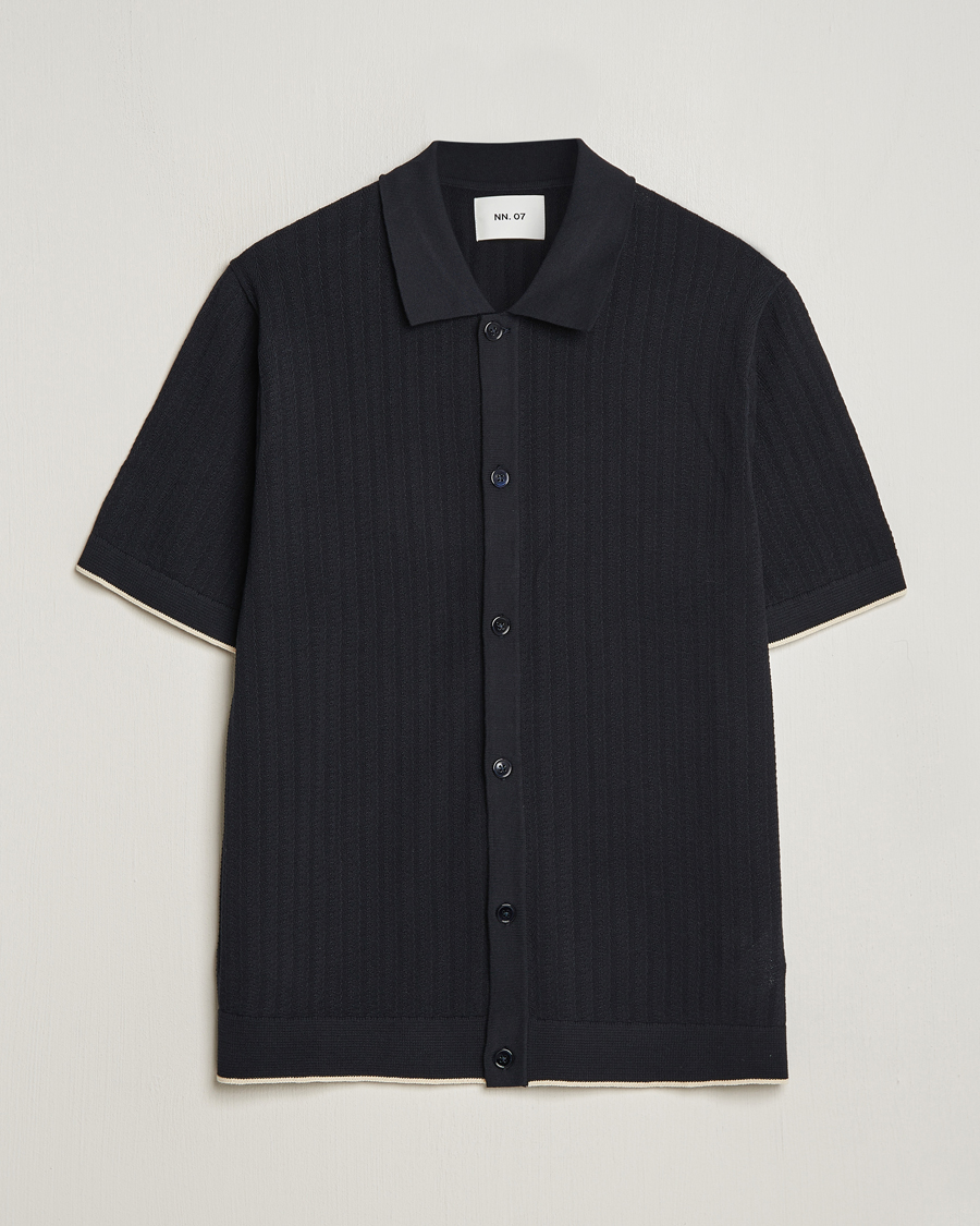 Heren | Overhemden | NN07 | Nalo Structured Knitted Short Sleeve Shirt Navy Blue