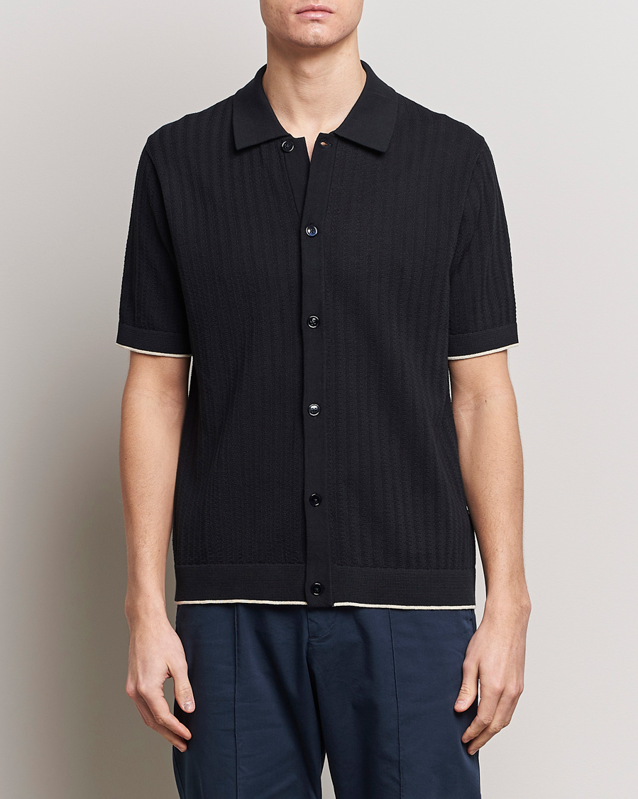 Heren | Overhemden | NN07 | Nalo Structured Knitted Short Sleeve Shirt Navy Blue