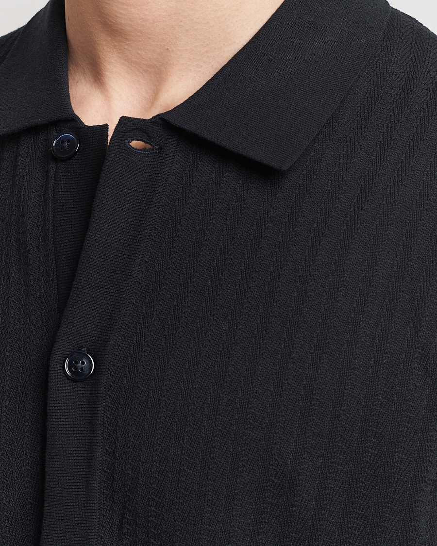 Heren | Overhemden | NN07 | Nalo Structured Knitted Short Sleeve Shirt Navy Blue