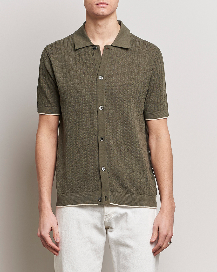 Heren |  | NN07 | Nalo Structured Knitted Short Sleeve Shirt Green