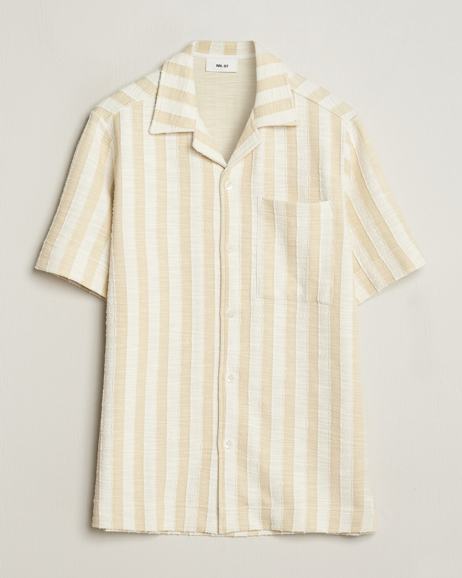 Heren | Overhemden | NN07 | Julio Striped Short Sleeve Shirt Khaki/White