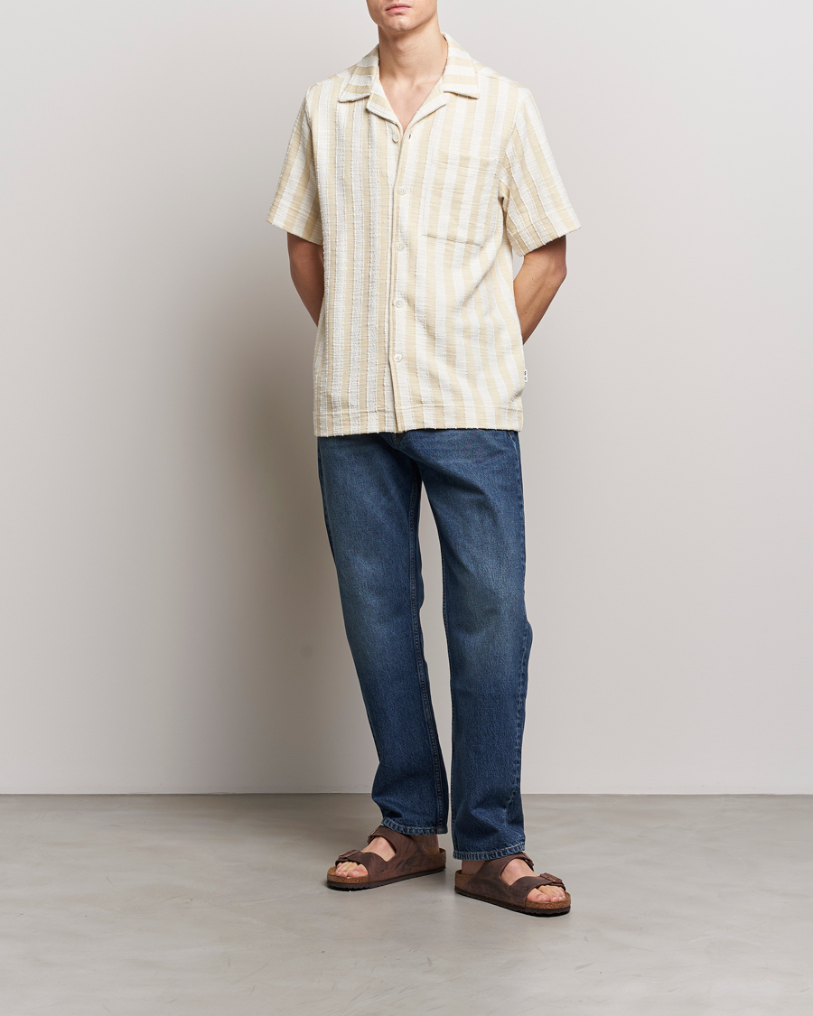 Heren | Overhemden | NN07 | Julio Striped Short Sleeve Shirt Khaki/White