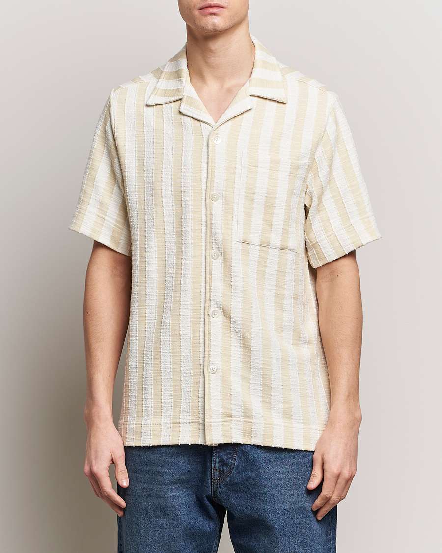 Heren | Overhemden | NN07 | Julio Striped Short Sleeve Shirt Khaki/White