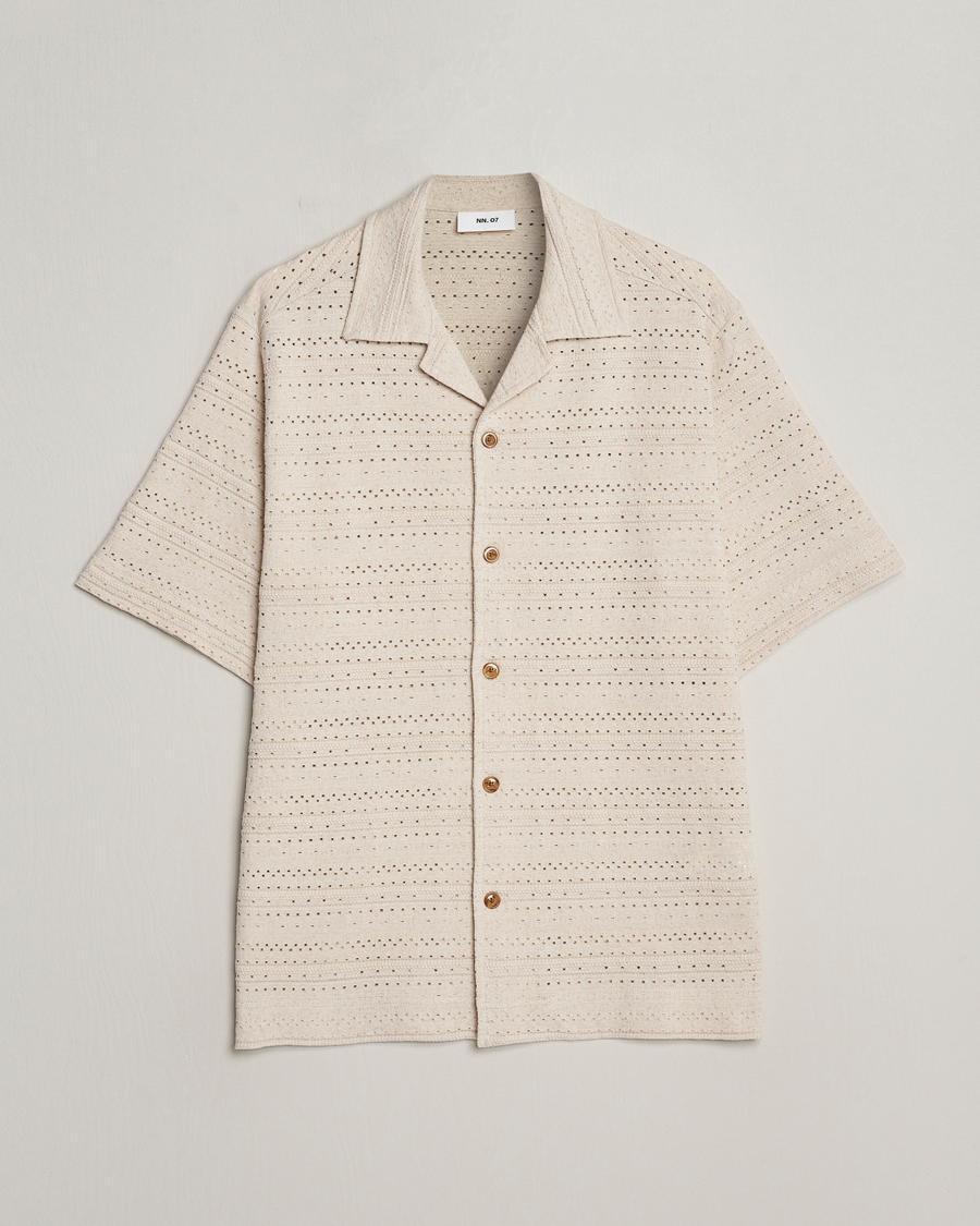 Heren | Overhemden | NN07 | Julio Knitted Short Sleeve Shirt Ecru