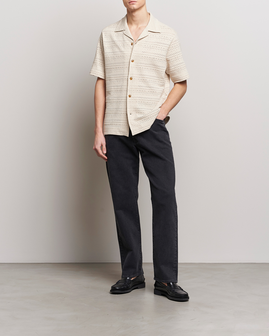 Heren | Overhemden | NN07 | Julio Knitted Short Sleeve Shirt Ecru