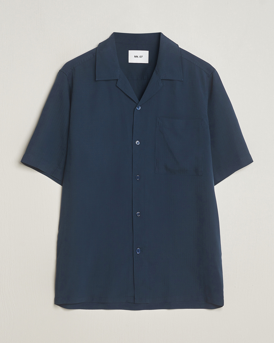 Heren | Overhemden | NN07 | Julio Ripstop Short Sleeve Shirt Navy Blue