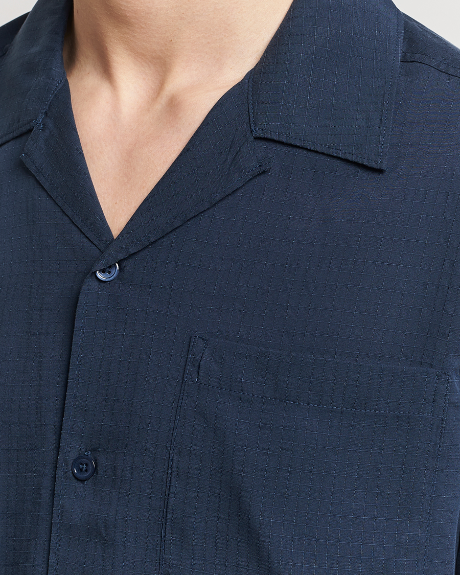 Heren | Overhemden | NN07 | Julio Ripstop Short Sleeve Shirt Navy Blue