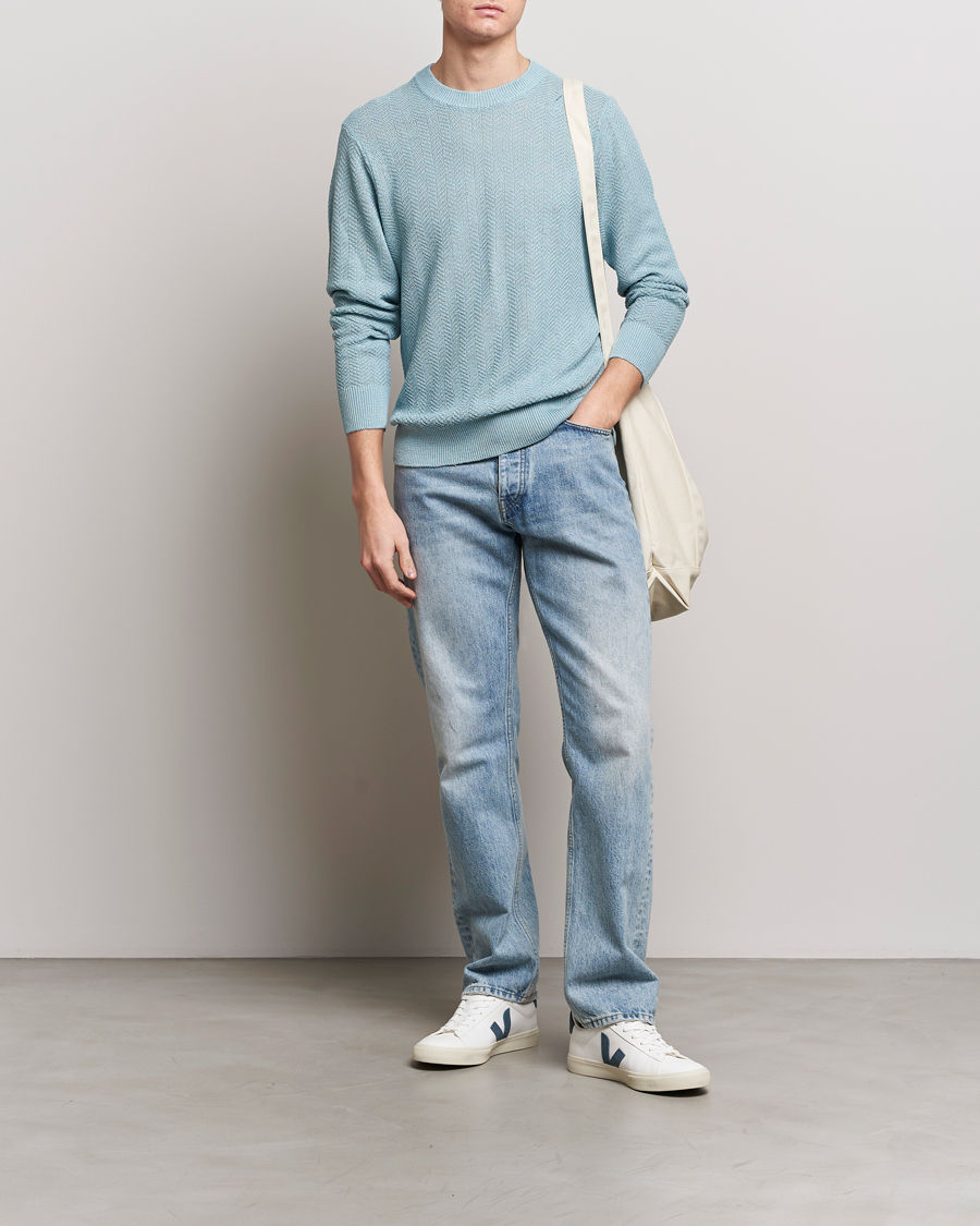 Heren | Truien | NN07 | Jaden Knitted Linen Crew Neck Sweater Winter Sky