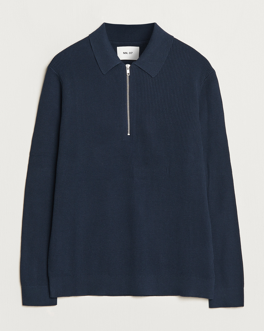 Heren | Truien | NN07 | Hansie Knitted Half Zip Navy Blue