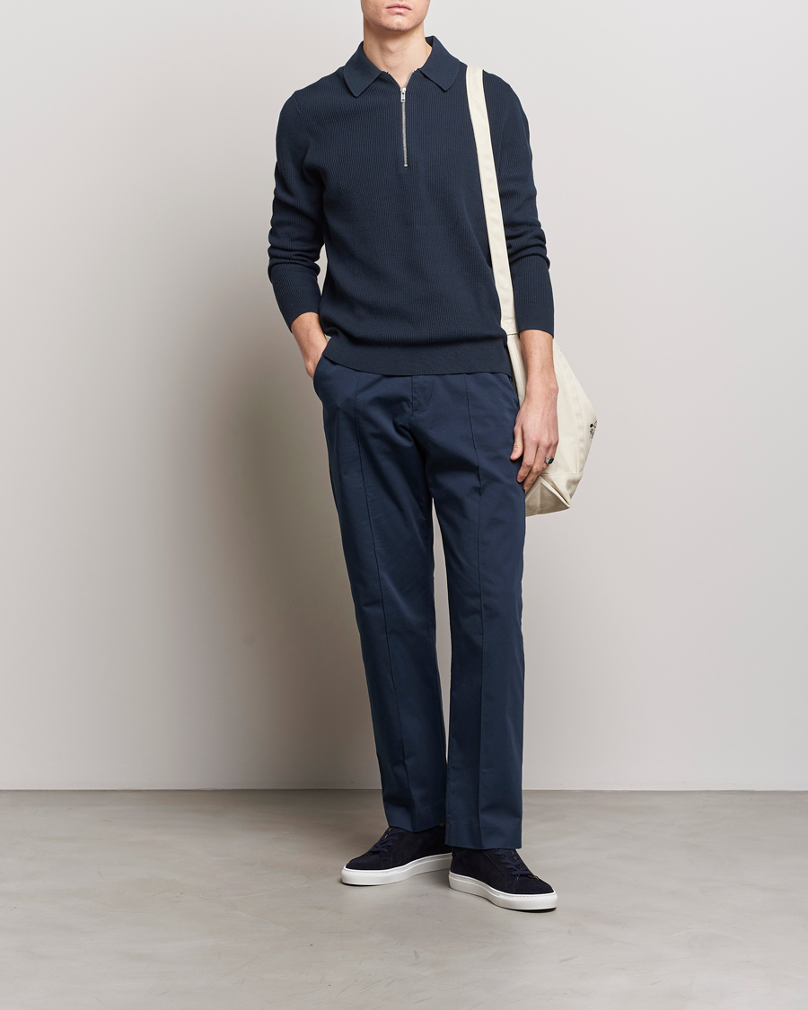Heren | Truien | NN07 | Hansie Knitted Half Zip Navy Blue