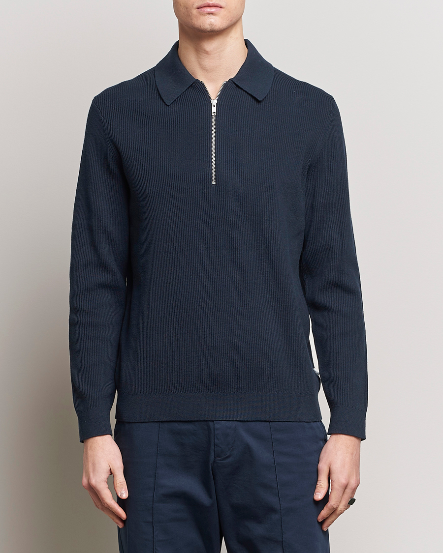 Heren | Truien | NN07 | Hansie Knitted Half Zip Navy Blue