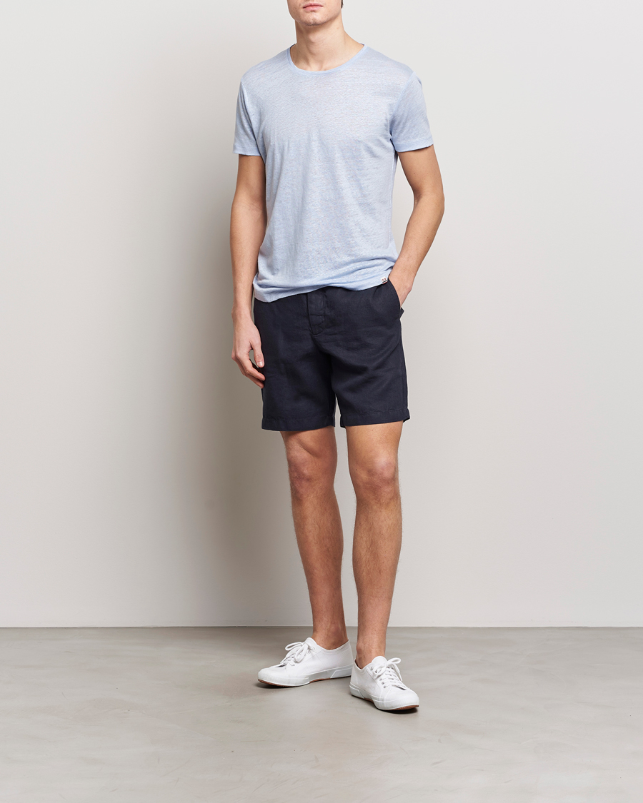 Heren | T-shirts | Orlebar Brown | OB Linen Crew Neck Tee Soft Blue