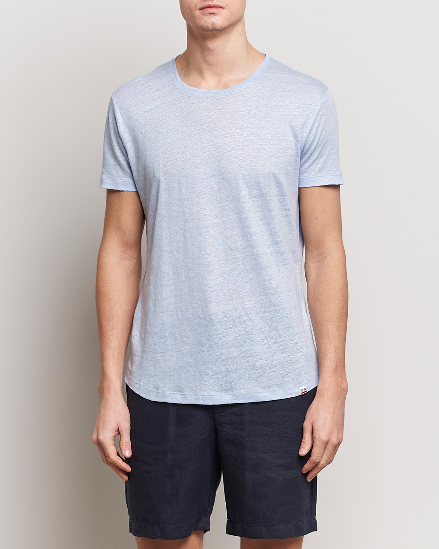 Heren | T-shirts met korte mouwen | Orlebar Brown | OB Linen Crew Neck Tee Soft Blue
