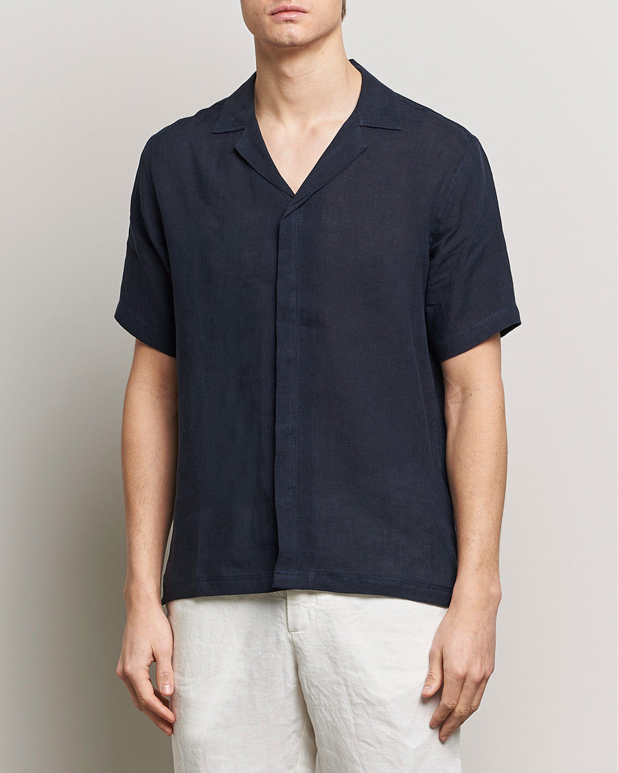 Heren | Casual | Orlebar Brown | Maitan Short Sleeve Linen Shirt Night Iris