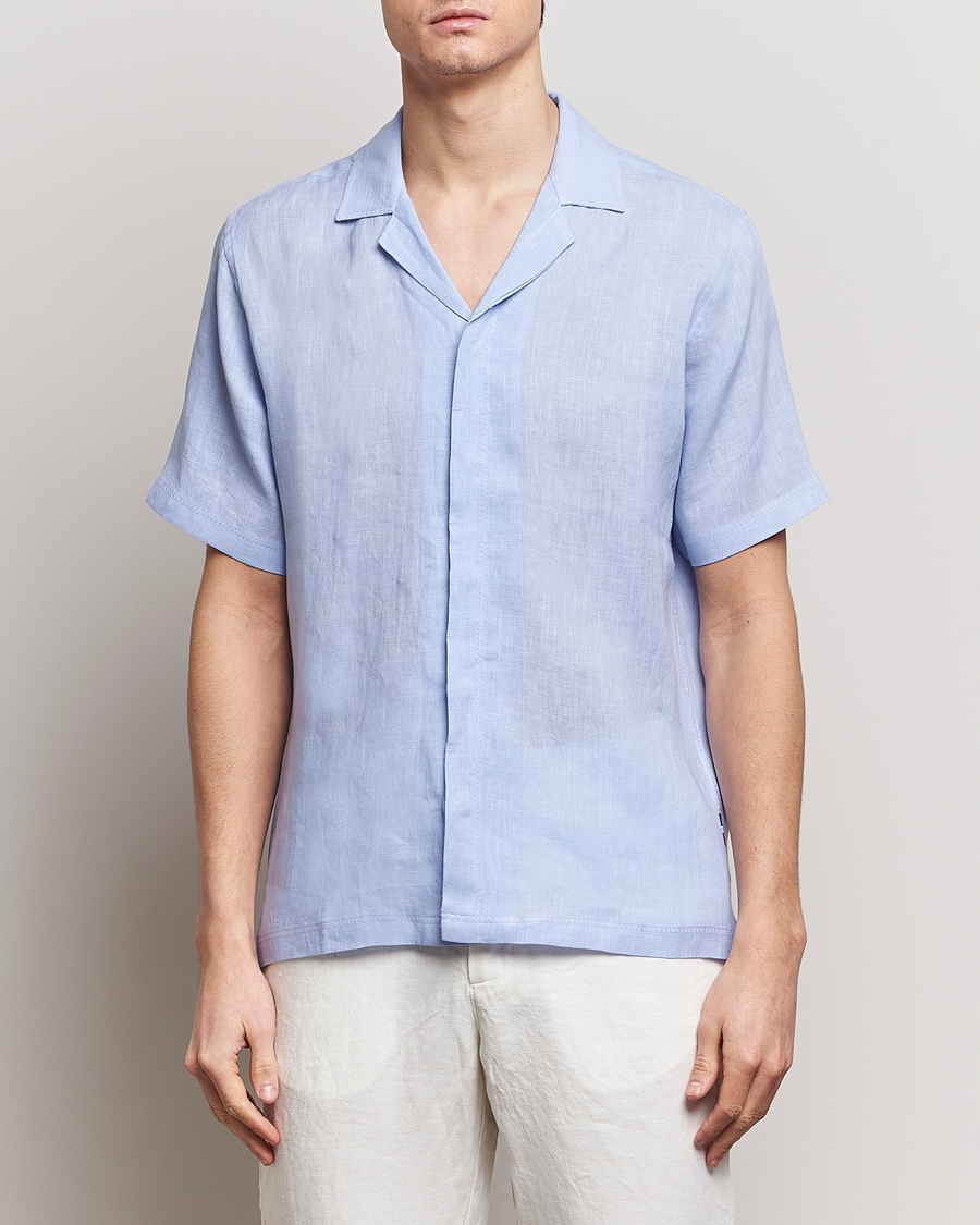 Heren | Best of British | Orlebar Brown | Maitan Short Sleeve Linen Shirt Soft Blue