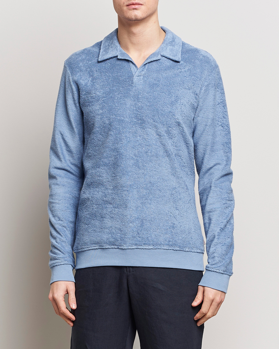 Heren | Poloshirts met lange mouwen | Orlebar Brown | Santino Organic Cotton Terry Polo Springfield Blue