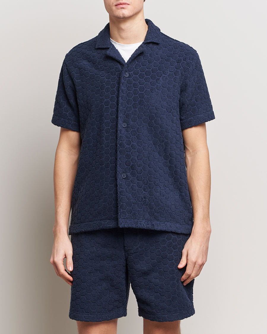 Heren | Casual | Orlebar Brown | Howell Atom Towelling Short Sleeve Shirt Night Iris