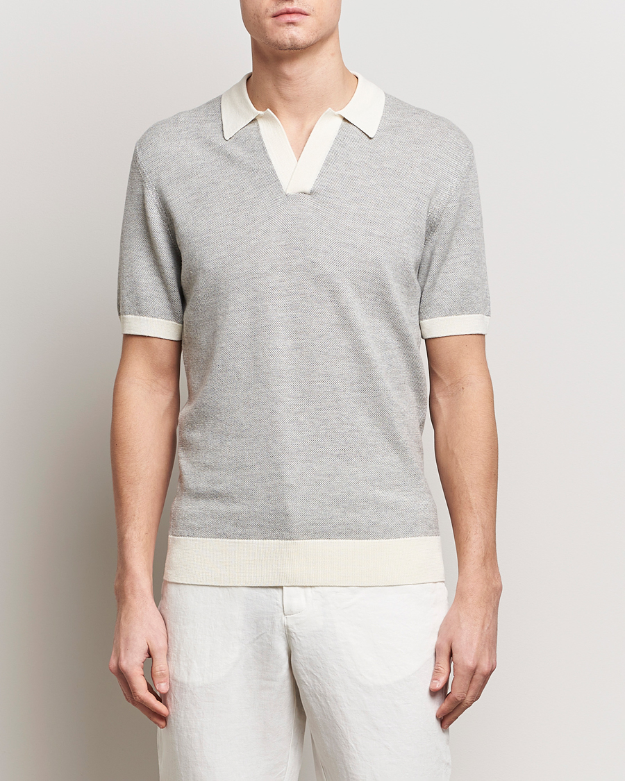 Heren | Best of British | Orlebar Brown | Horton Contrast Knitted Polo White/Grey