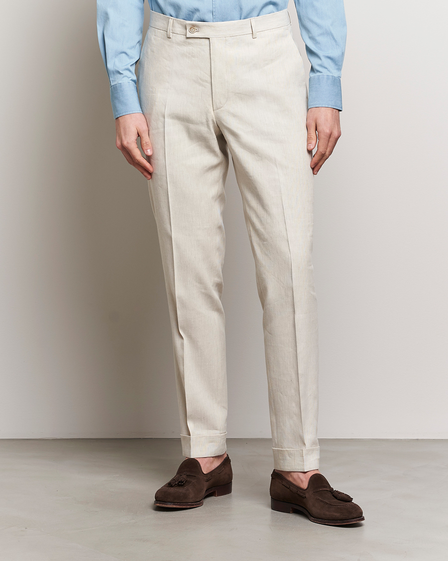 Heren | Pakbroeken | Morris Heritage | Jack Summer Linen Trousers Beige