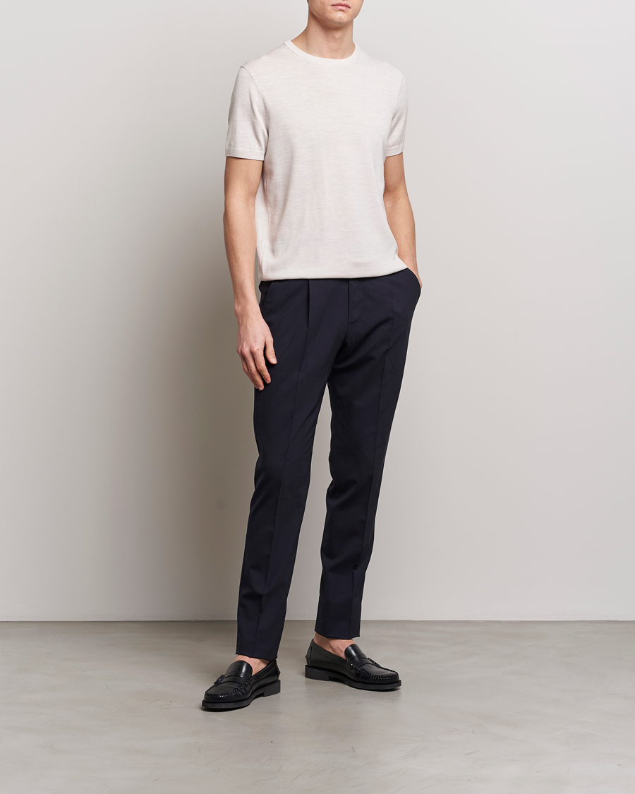 Heren | T-shirts | Morris Heritage | Kingsley Knitted Merino T-Shirt Off White