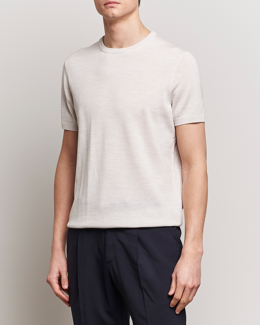 Heren | T-shirts | Morris Heritage | Kingsley Knitted Merino T-Shirt Off White