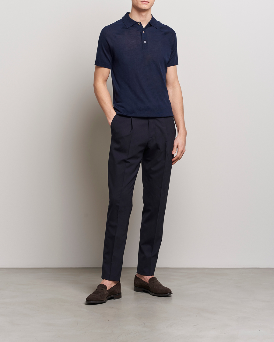 Heren | Polo's | Morris Heritage | Fleming Short Sleeve Merino Polo Navy