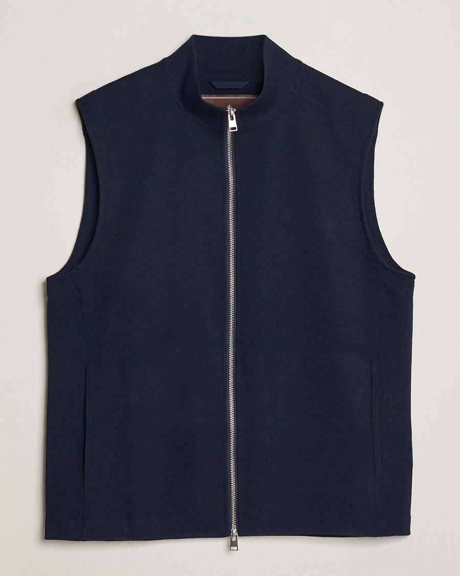 Heren | Truien | Morris Heritage | Kayden Merino Full Zip Vest Navy