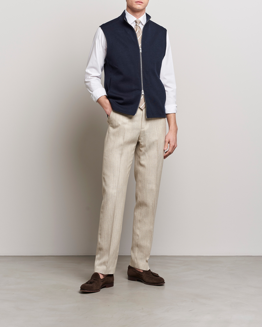 Heren | Truien | Morris Heritage | Kayden Merino Full Zip Vest Navy