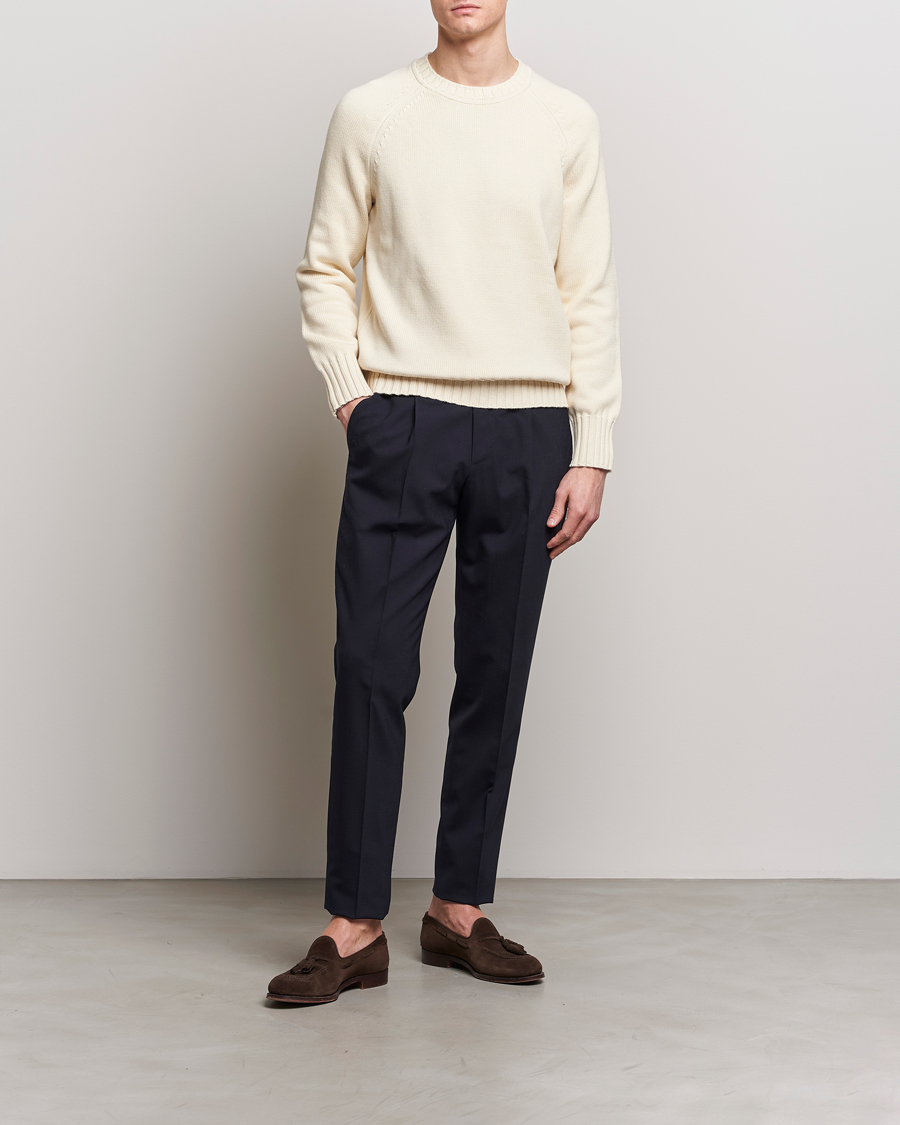 Heren | Truien | Morris Heritage | Bennet Knitted Cotton/Cashmere Crew Neck Off White