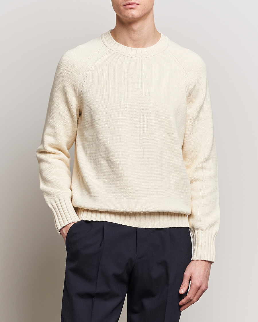 Heren | Preppy Authentic | Morris Heritage | Bennet Knitted Cotton/Cashmere Crew Neck Off White