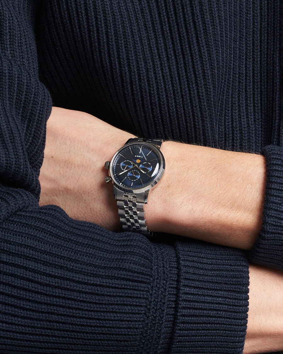 Heren | Horloges | Timex | Marlin Moon Phase Quartz Steel 40mm Blue Dial