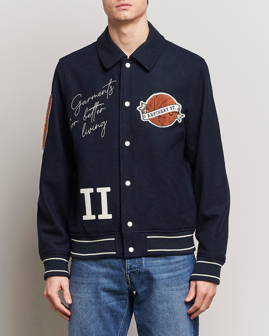 Heren | Bomberjassen | LES DEUX | Varsity Wool Jacket Dark Navy